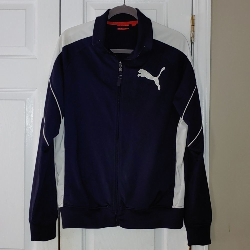 Puma navy and white zip up  track athletic jacket Sz M